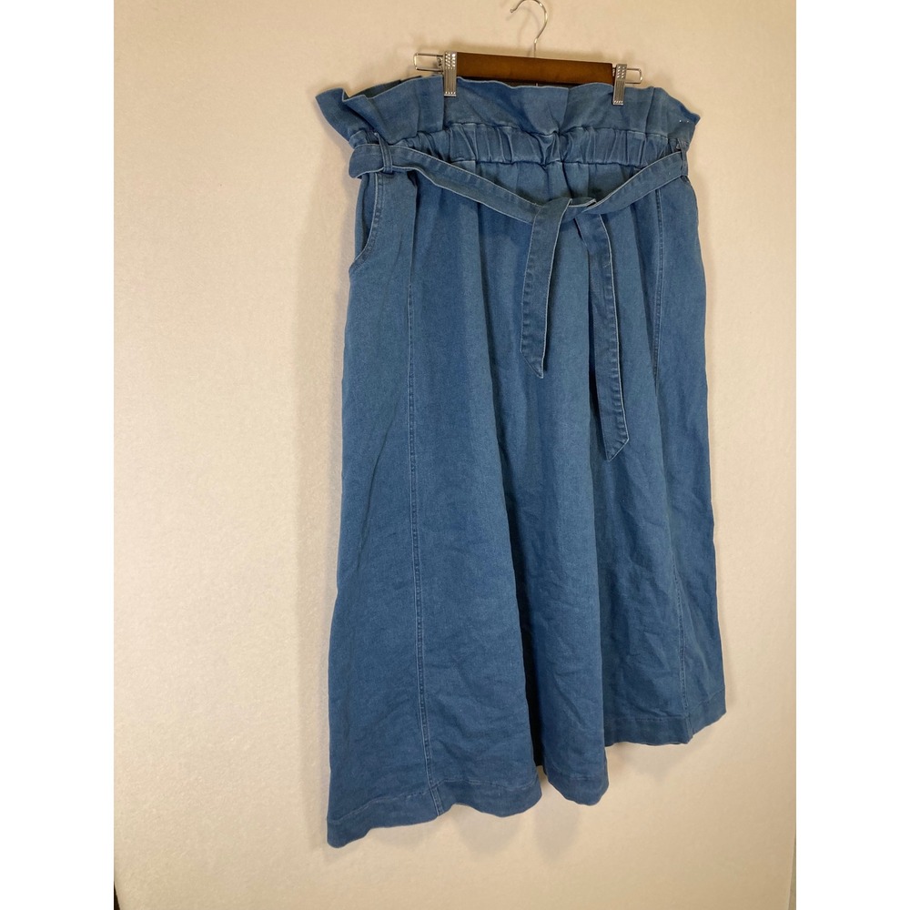 Prairie Western Women 4XL Blue Denim Paperbag Waist Tie Midi Skirt - Picture 11 of 11